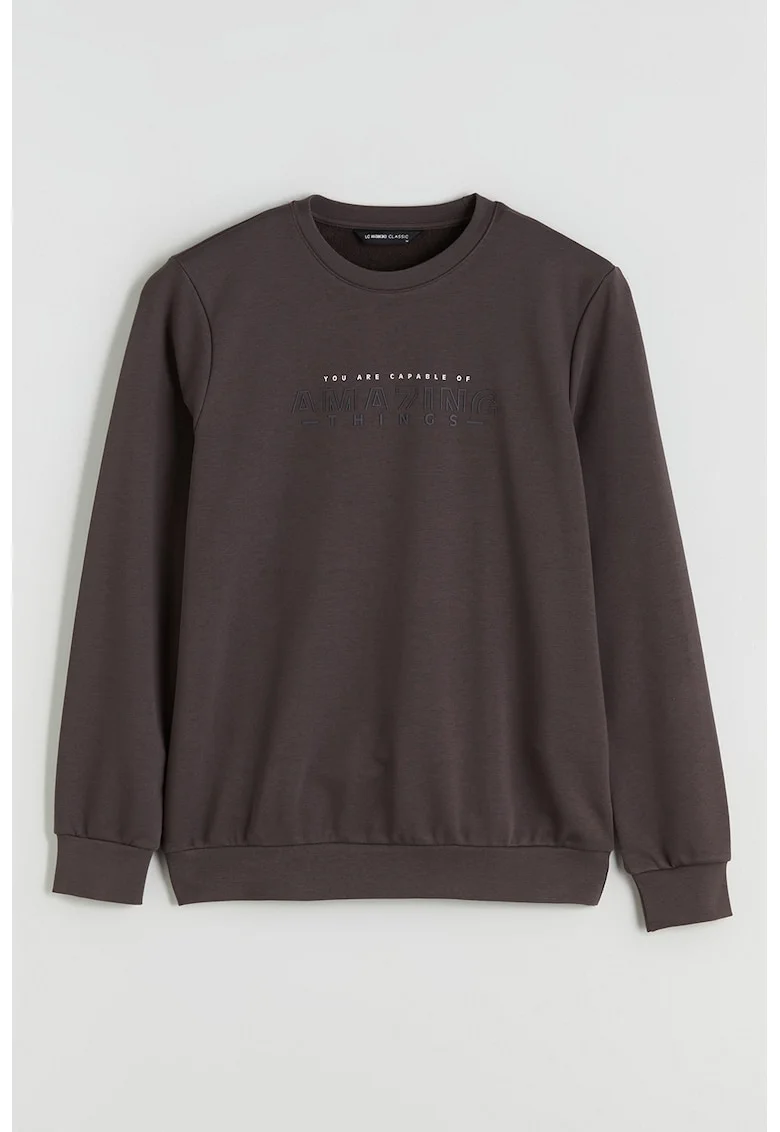 Bluza de trening cu imprimeu text, Maro inchis