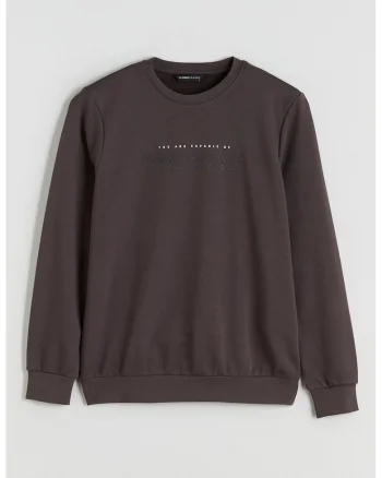 Bluza de trening cu imprimeu text, Maro inchis