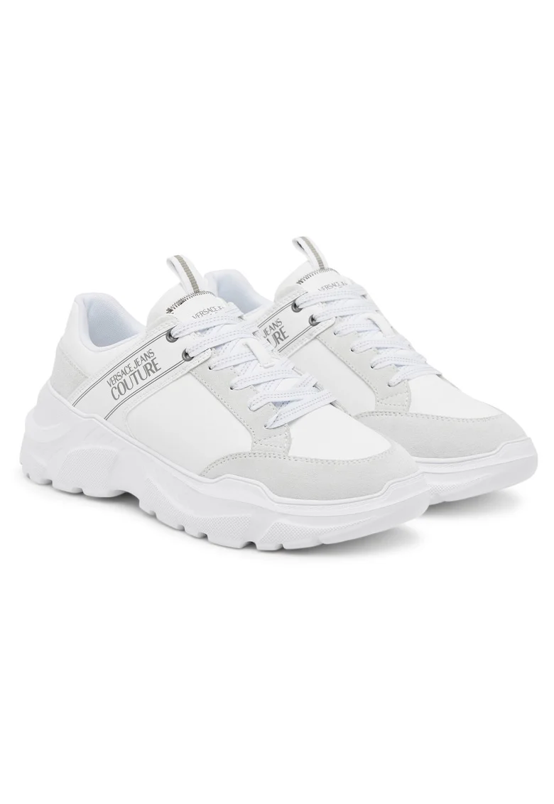 Pantofi sport cu talpa wedge si garnituri de piele ecologica, Alb