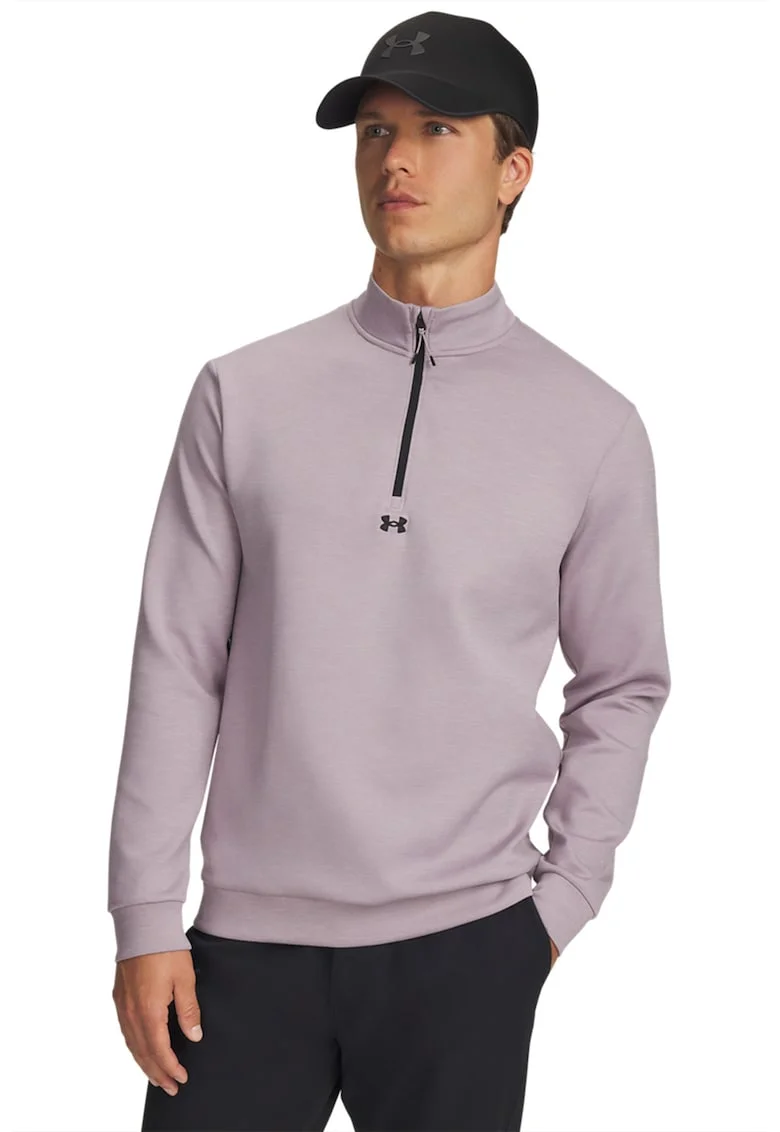 Bluza de trening cu fermoar si model uni, Lila pal