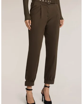 Pantaloni crop conici cu o curea asortata, Maro inchis