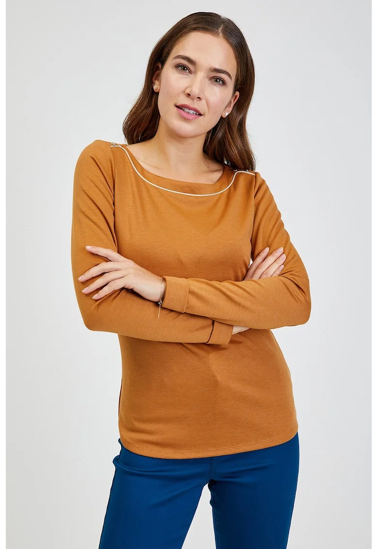 Bluza uni cu decolteu rotund, Maro deschis