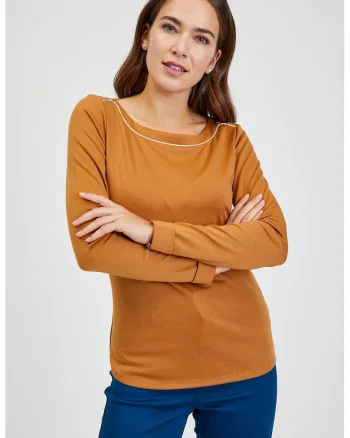 Bluza uni cu decolteu rotund, Maro deschis