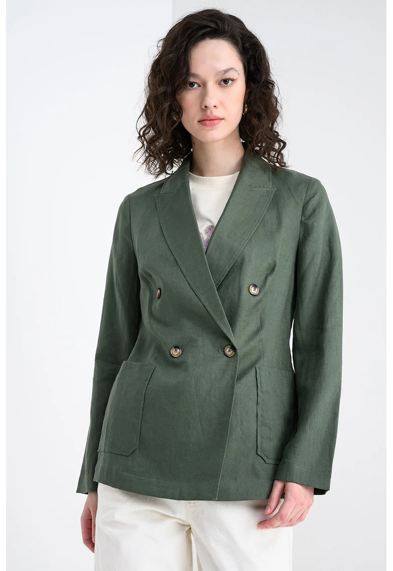 Sacou din in cu doua randuri de nasturi, Verde pal