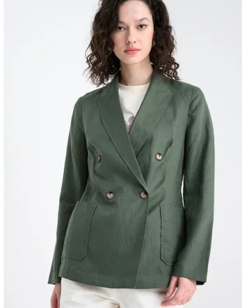 Sacou din in cu doua randuri de nasturi, Verde pal