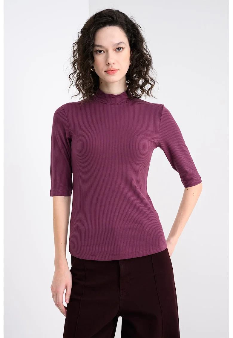Bluza slim fit cu model uni, Violet pruna