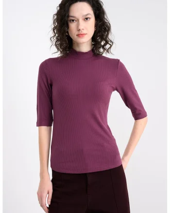 Bluza slim fit cu model uni, Violet pruna