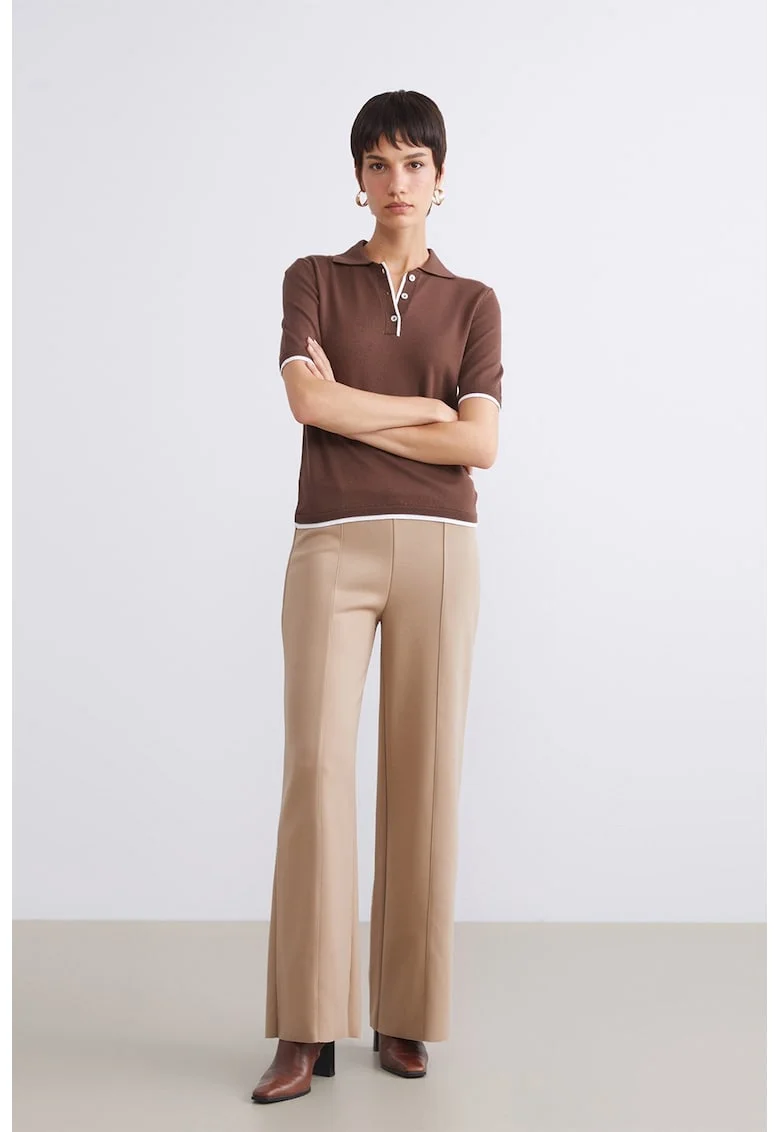 Pantaloni cu croiala dreapta si striatie, Maro camel