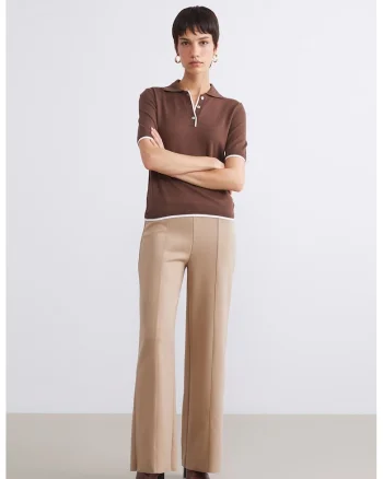 Pantaloni cu croiala dreapta si striatie, Maro camel
