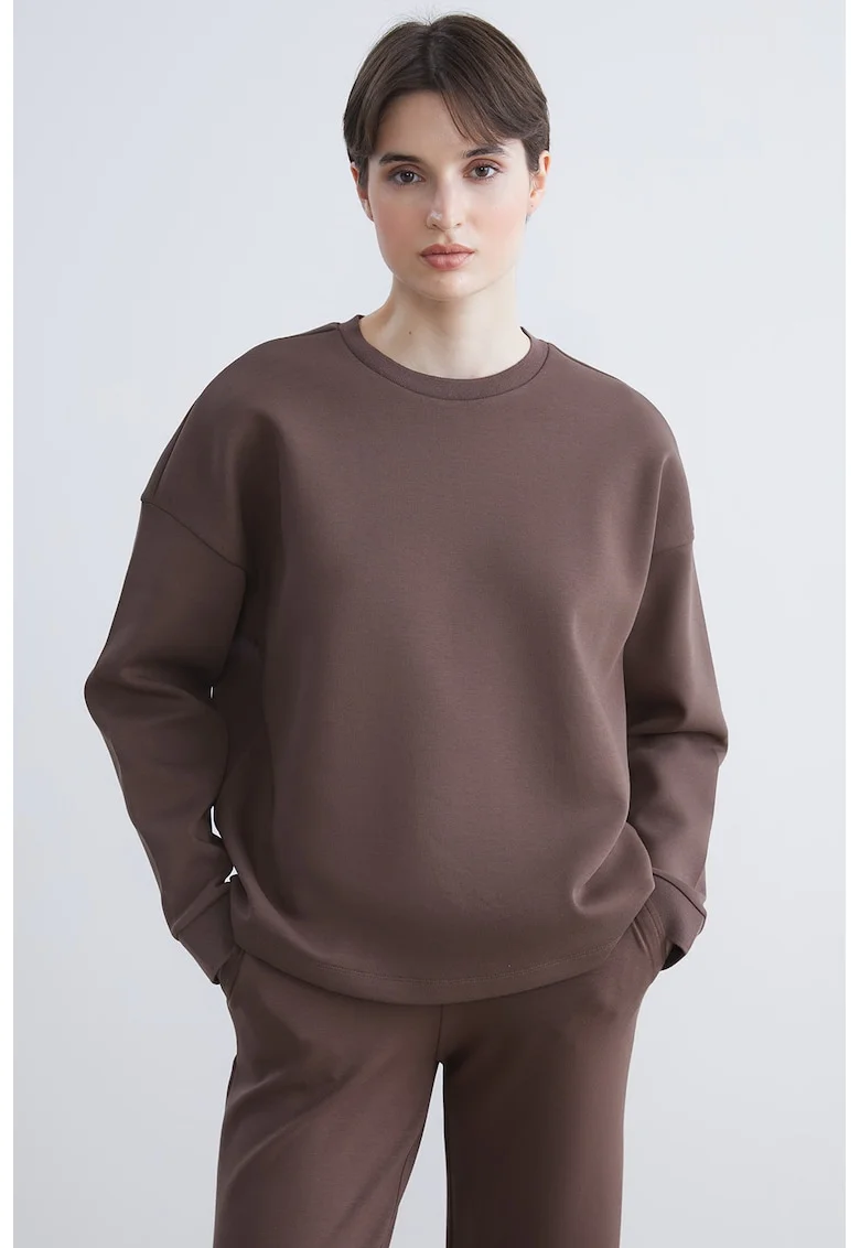 Bluza de trening lejera cu model uni, Maro inchis