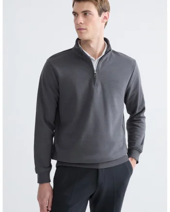 Bluza de trening cu fenta scurta cu fermoar, Gri inchis