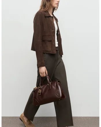 Pantaloni regular fit cu talie medie si model uni, Maro inchis
