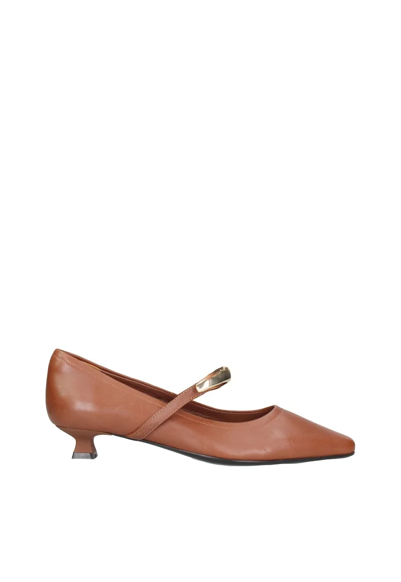 Pantofi Mary Jane din piele cu toc kitten Silvana, Maro