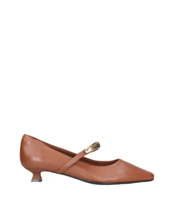 Pantofi Mary Jane din piele cu toc kitten Silvana, Maro