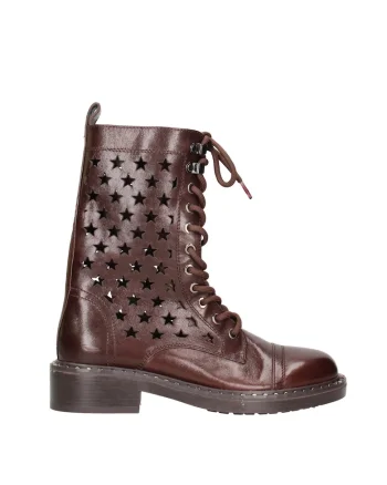 Ghete din piele cu perforatii Velvetia, Maro inchis