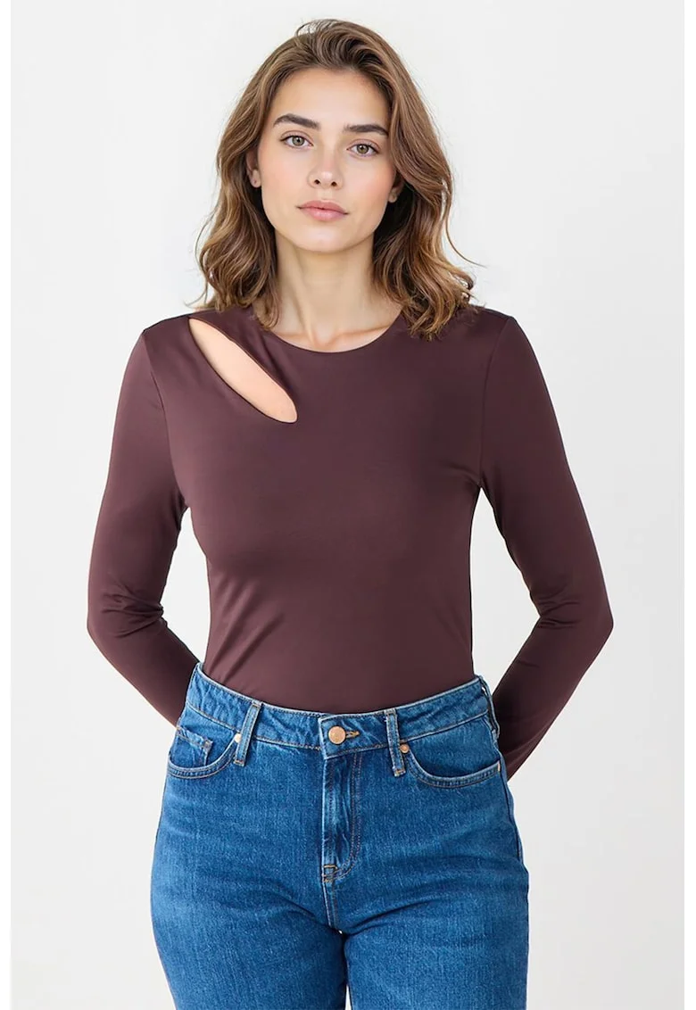 Bluza slim fit cu decupaj, Maro inchis
