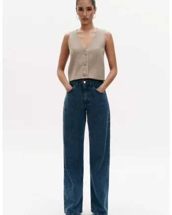 Pantaloni Blugi din Bumbac Albastru, Albastru inchis