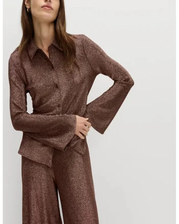 Camasa slim fit cu maneci evazate, Maro inchis