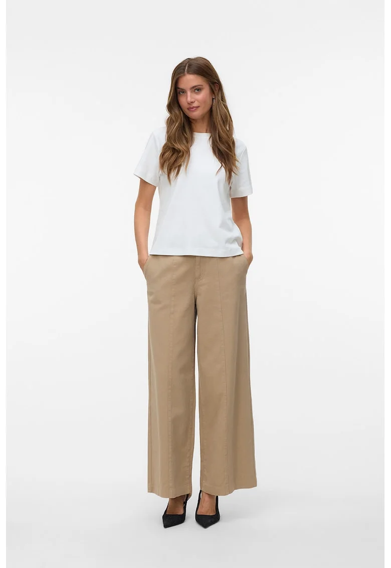 Pantaloni din bumbac cu croiala ampla, Maro camel