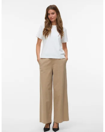 Pantaloni din bumbac cu croiala ampla, Maro camel