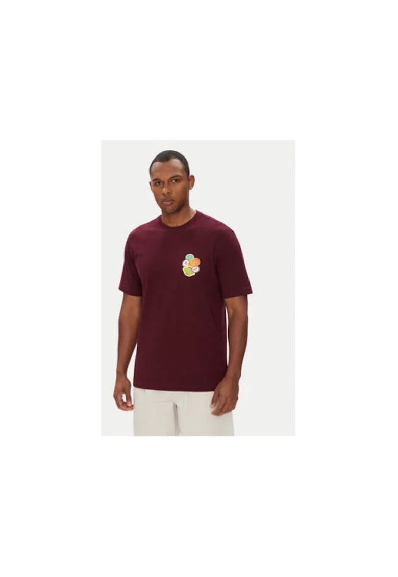Tricou cu imprimeu pe partea din spate si decolteu la baza gatului - 658754, Visiniu