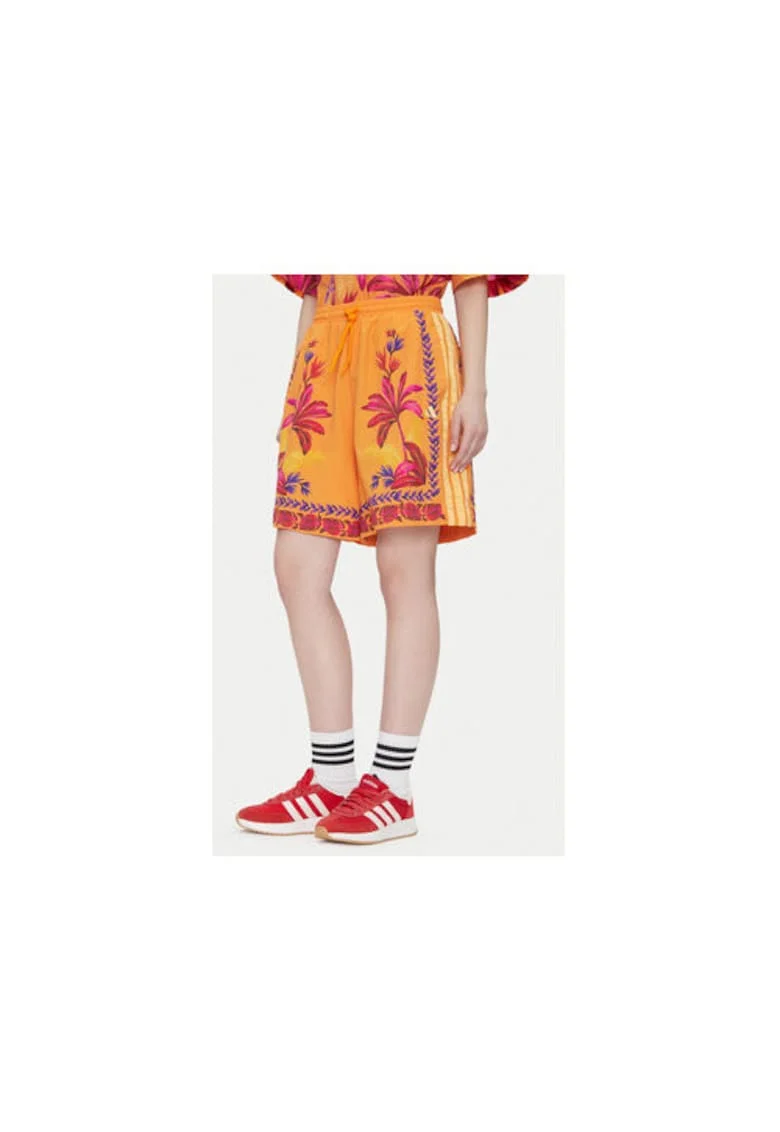 Pantaloni scurti cu model floral si croiala ampla., Visiniu/Portocaliu