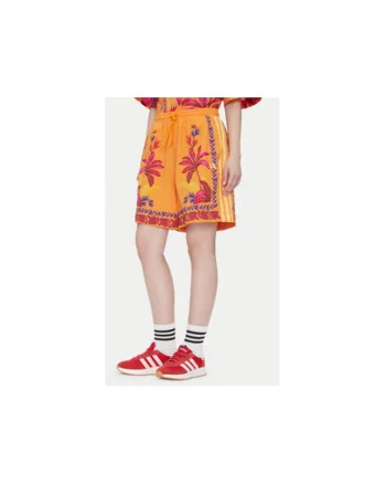 Pantaloni scurti cu model floral si croiala ampla., Visiniu/Portocaliu