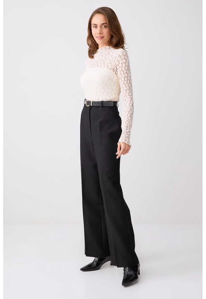 Pantaloni cu croiala ampla si talie inalta, Negru