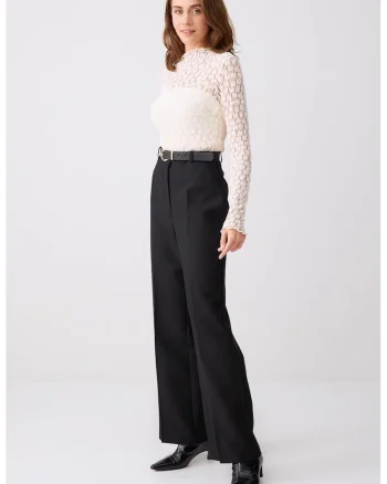 Pantaloni cu croiala ampla si talie inalta, Negru