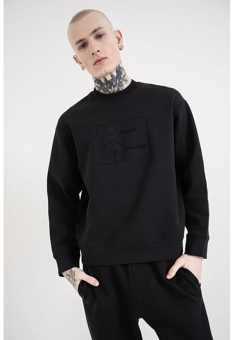 Bluza de trening din amestec de bumbac cu logo, Negru