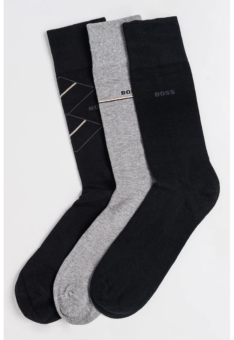 Set de sosete lungi din amestec de bumbac - 3 perechi, Negru/Gri