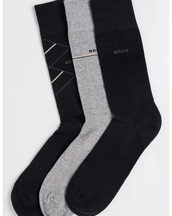 Set de sosete lungi din amestec de bumbac - 3 perechi, Negru/Gri