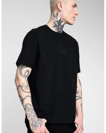 Tricou cu decolteu la baza gatului si logo discret, Negru