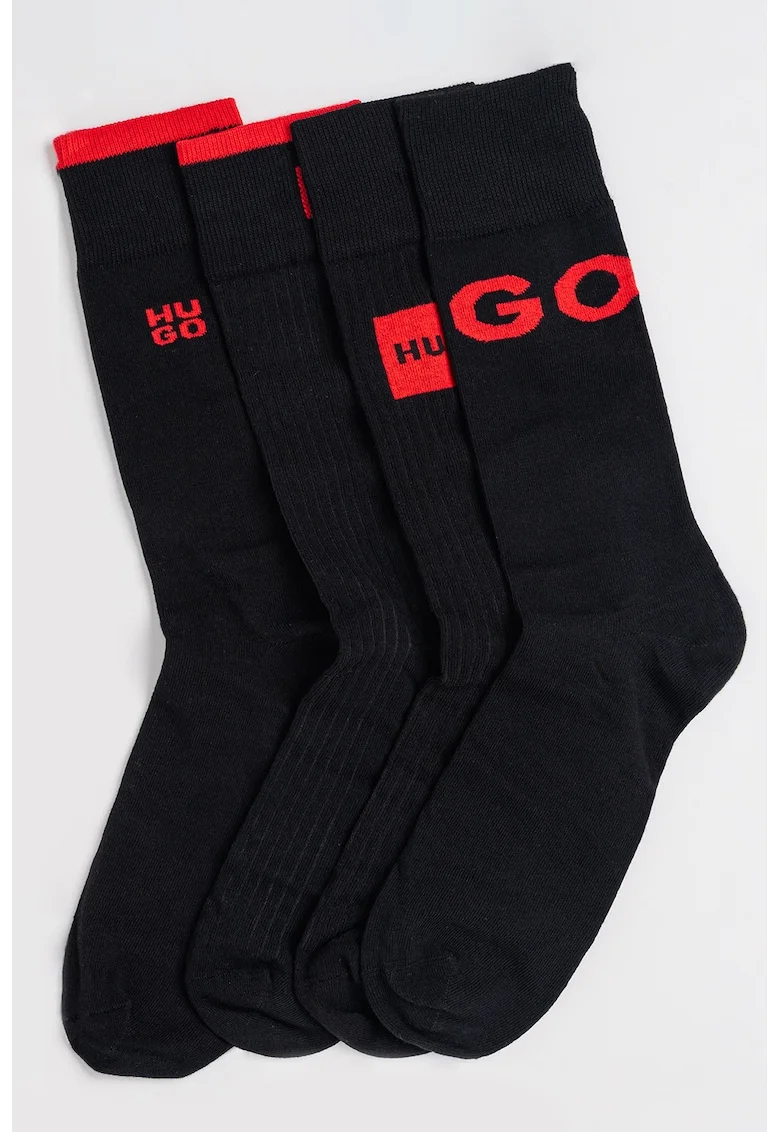Set de sosete lungi cu logo - 4 perechi, Rosu/Negru