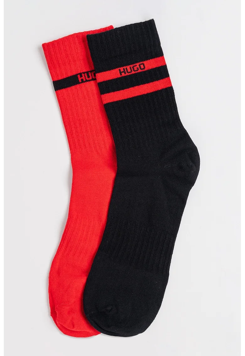 Set de sosete lungi din amestec de bumbac cu detaliu logo - 2 perechi, Rosu/Negru
