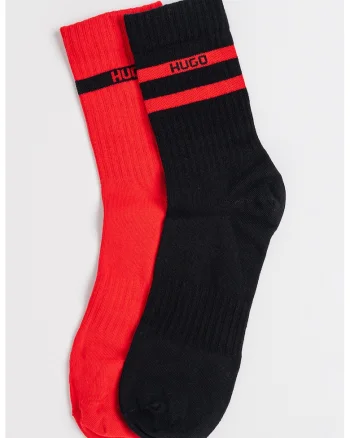Set de sosete lungi din amestec de bumbac cu detaliu logo - 2 perechi, Rosu/Negru