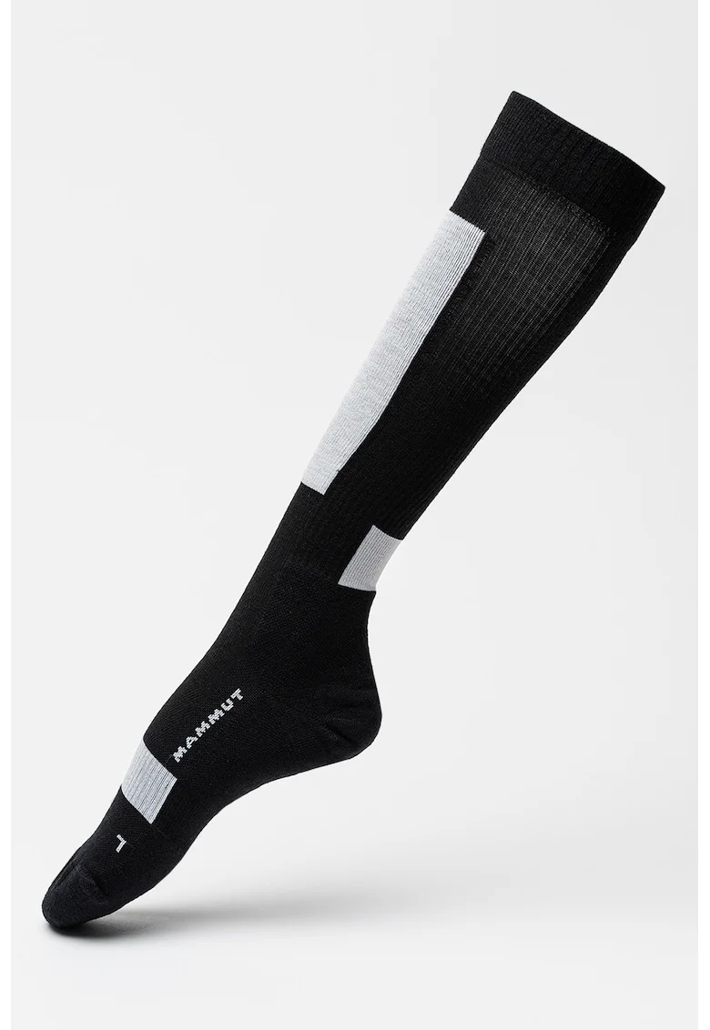 Sosete lungi pana la genunchi din amestec de lana merinos cu model unisex, pentru schi, Alb/Negru
