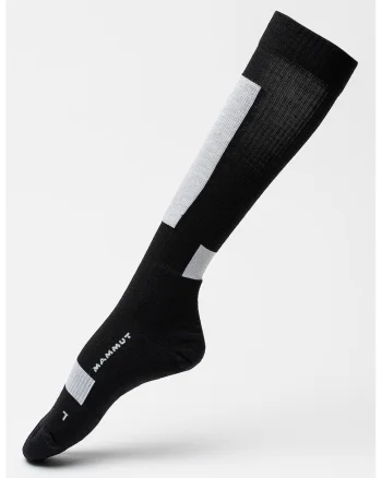 Sosete lungi pana la genunchi din amestec de lana merinos cu model unisex, pentru schi, Alb/Negru