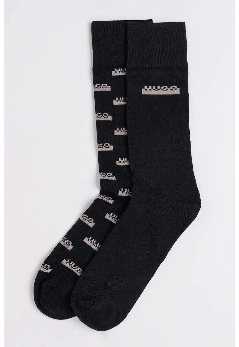 Set de sosete lungi cu logo si model - 2 perechi, Negru/Gri