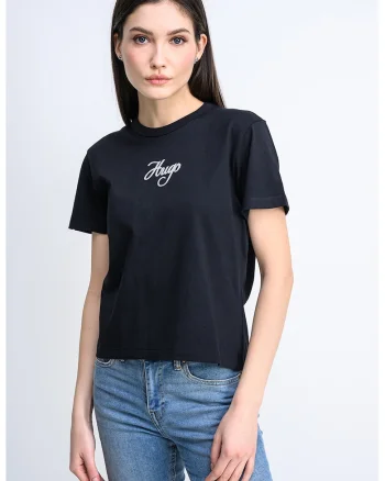 Tricou din bumbac cu logo pe piept Destrel, Negru/Argintiu