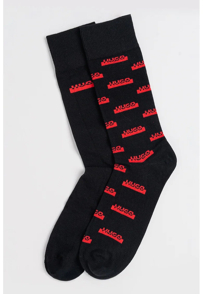 Set de sosete lungi cu logo si model - 2 perechi, Rosu/Negru