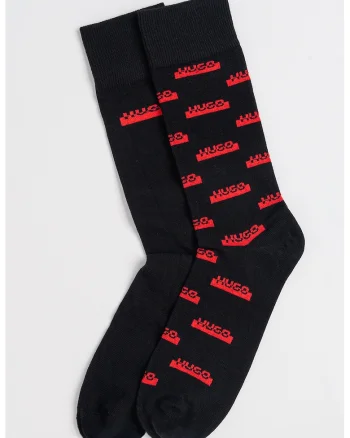 Set de sosete lungi cu logo si model - 2 perechi, Rosu/Negru