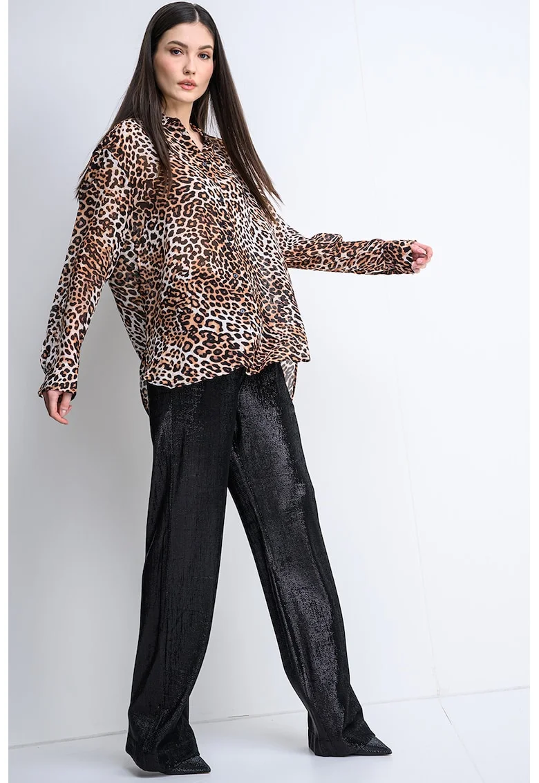 Camasa lejera cu animal print, Alb/Negru/Maro
