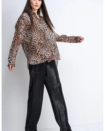 Camasa lejera cu animal print, Alb/Negru/Maro