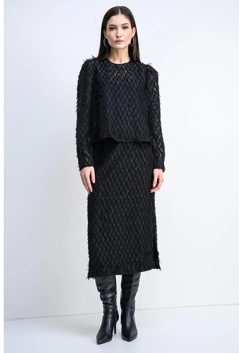 Bluza lejera cu franjuri Cusani, Negru