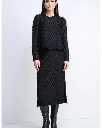 Bluza lejera cu franjuri Cusani, Negru