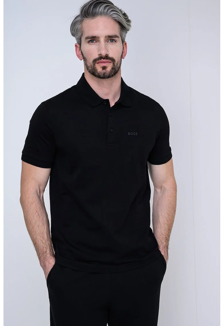 Tricou regular-fit cu logo discret, Negru
