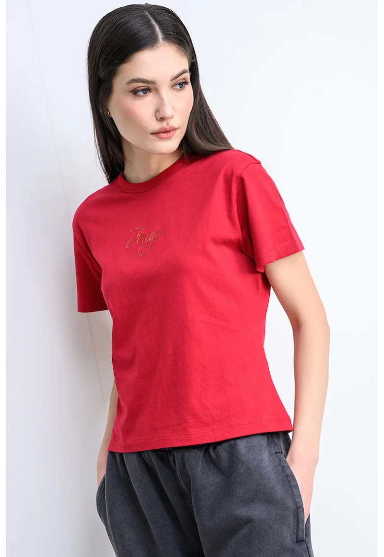 Tricou din bumbac cu logo pe piept Destrel, Rosu/Negru