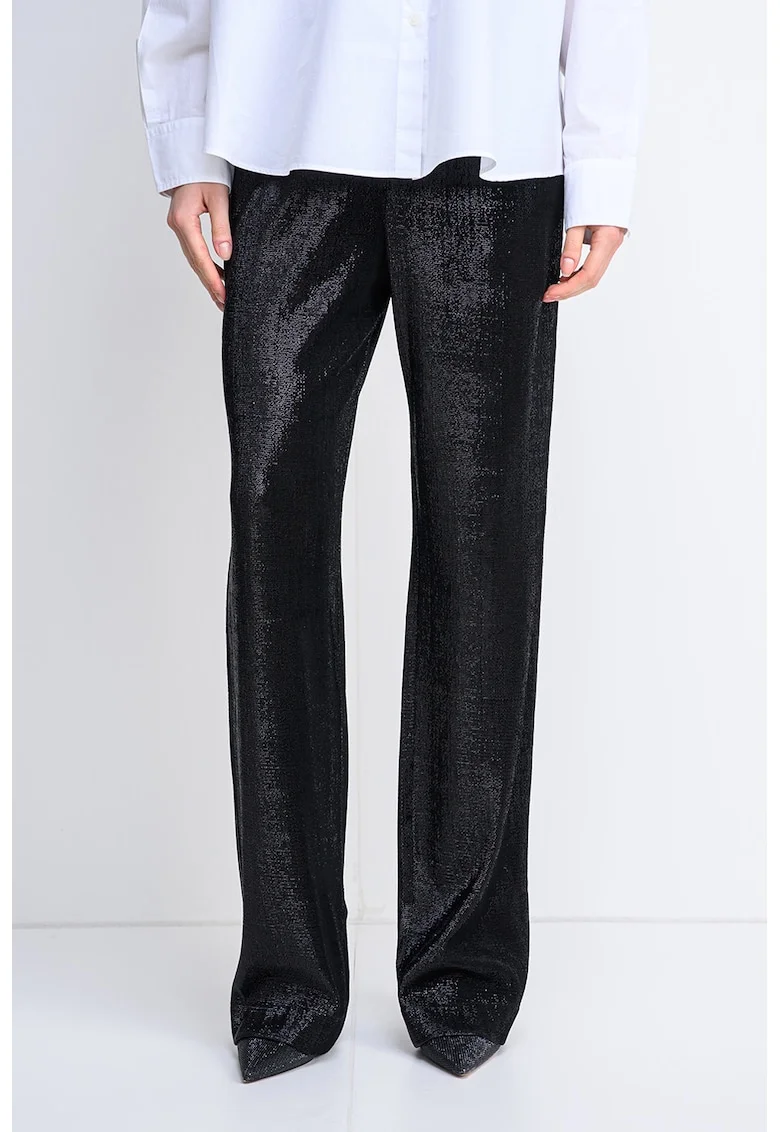 Pantaloni drepti cu aspect stralucitor Hiresa, Negru