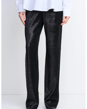 Pantaloni drepti cu aspect stralucitor Hiresa, Negru
